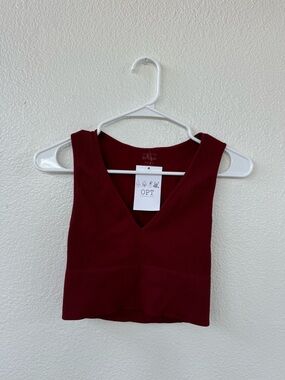 No Rest For Bridget Ribbed Stretchy V-Neck Burgundy Crop Top